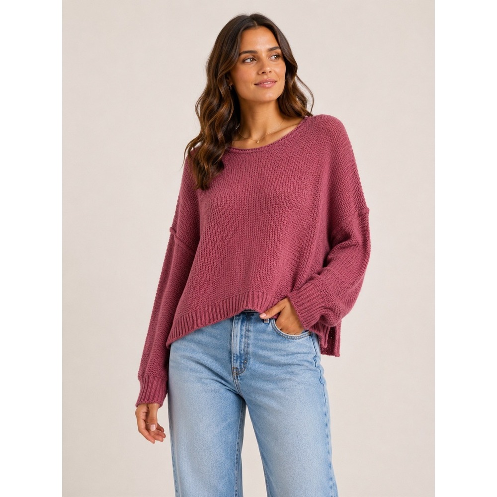 Mia & Tess Oversized Knit Sweater XL NWT Mauve Dusty Rose Crew Neck‎ Cozy Casual